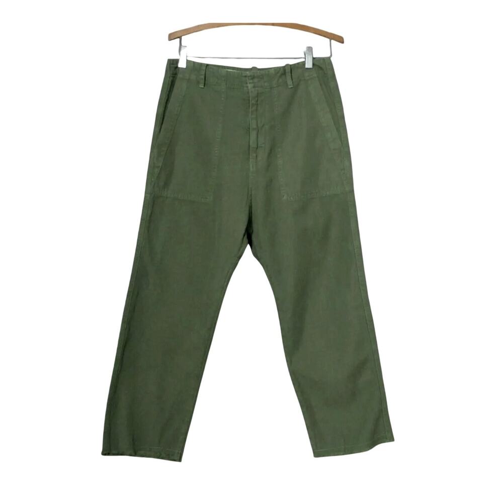Nili Lotan 00 Slouchy Linen $380 Luna Pants Drop Crotch Cropped Army Green 0 2 4 - Picture 2 of 11